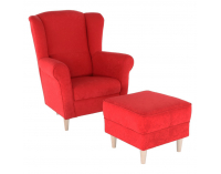 Kreslo (ušiak) s taburetkou Astrid - červená