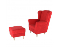 Kreslo (ušiak) s taburetkou Astrid - červená