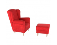 Kreslo (ušiak) s taburetkou Astrid - červená