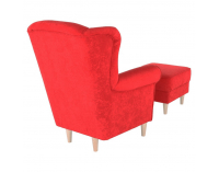 Kreslo (ušiak) s taburetkou Astrid - červená