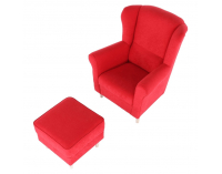 Kreslo (ušiak) s taburetkou Astrid - červená