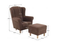 Kreslo (ušiak) s taburetkou Astrid - hnedá