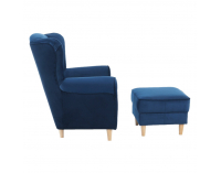 Kreslo (ušiak) s taburetkou Astrid - modrá