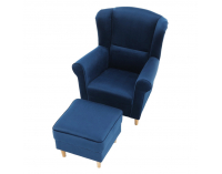 Kreslo (ušiak) s taburetkou Astrid - modrá