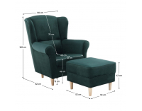 Kreslo (ušiak) s taburetkou Astrid - smaragdová