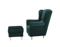 Kreslo (ušiak) s taburetkou Astrid - smaragdová