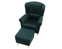 Kreslo (ušiak) s taburetkou Astrid - smaragdová