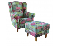 Kreslo (ušiak) s taburetkou Astrid - vzor patchwork M1