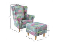 Kreslo (ušiak) s taburetkou Astrid - vzor patchwork M1