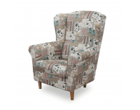 Kreslo (ušiak) s taburetkou Astrid - vzor patchwork Viorica 1