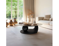 Konferenčný stolík Axen - biela imitácia mramoru / čierna