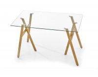 Sklenený písací stôl B-35 - priehľadná / dub medový