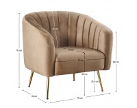 Dizajnové kreslo Bagy - hnedá (Velvet) / zlatá