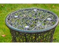 Záhradné kreslo z umelého ratanu so stolíkom Twist - sivý melanž / sivá