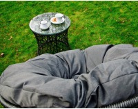 Záhradné kreslo z umelého ratanu so stolíkom Twist - sivý melanž / sivá