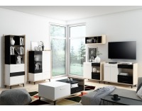 TV stolík Box BOX-09 - sonoma svetlá / biela / čierna