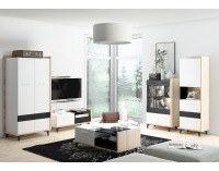TV stolík Box BOX-09 - sonoma svetlá / biela / čierna