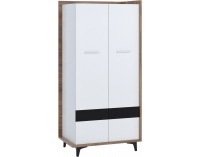 Šatníková skriňa Box BOX-10 2D - craft tobaco / biela / čierna