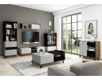 Obývacia izba Box - dub burgundský / biela / čierna