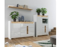 Šatníková skriňa s osvetlením Alameda SZF2D2S - biely lesk / dub westminster