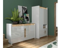 Šatníková skriňa s osvetlením Alameda SZF2D2S - biely lesk / dub westminster