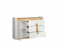 Komoda s osvetlením Alameda KOM1D3S - biely lesk / dub westminster