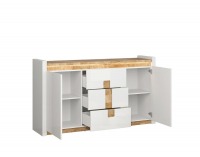 Komoda s osvetlením Alameda KOM2D3S - biely lesk / dub westminster