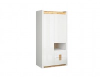 Šatníková skriňa s osvetlením Alameda SZF2D2S - biely lesk / dub westminster