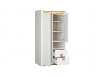 Šatníková skriňa s osvetlením Alameda SZF2D2S - biely lesk / dub westminster