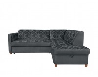 Rohová sedačka s rozkladom a úložným priestorom Amberg P - tmavosivá / vzor / drevo (TX061)