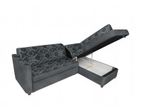 Rohová sedačka s rozkladom a úložným priestorom Amberg P - tmavosivá / vzor / drevo (TX061)