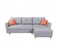 Rohová sedačka s rozkladom Aradena Lux L/P - svetlosivá / koralová / drevo (TX002)