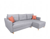 Rohová sedačka s rozkladom Aradena Lux L/P - svetlosivá / koralová / drevo (TX002)