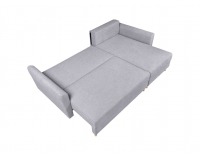 Rohová sedačka s rozkladom Aradena Lux L/P - svetlosivá / koralová / drevo (TX002)