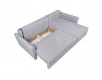 Rohová sedačka s rozkladom Aradena Lux L/P - svetlosivá / koralová / drevo (TX002)