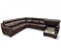 Kožená rohová sedačka U s rozkladom Boston U L - tmavohnedá
