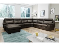 Kožená rohová sedačka U s rozkladom Boston U P - tmavohnedá