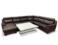 Kožená rohová sedačka U s rozkladom Boston U P - tmavohnedá