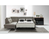 Kožená rohová sedačka s rozkladom Camomilla L - sivá / čierna