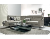 Kožená rohová sedačka s rozkladom Camomilla L - sivá / čierna