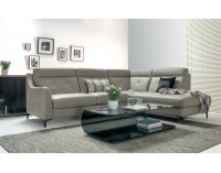 Kožená rohová sedačka s rozkladom Camomilla P - sivá / čierna