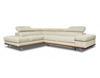 Rohová sedačka s rozkladom a úložným priestorom Carmen L - krémová / drevo (DR2217) / chróm