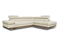 Rohová sedačka s rozkladom a úložným priestorom Carmen P - krémová / drevo (DR2217) / chróm