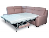 Kožená rohová sedačka s rozkladom Clivia L - ružová