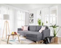 Rohová sedačka s rozkladom Feliz Lux L/P - sivá / drevo (TX002)