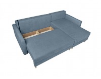 Rohová sedačka s rozkladom Feliz Lux L/P - tyrkysová / drevo (TX002)