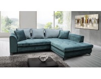 Rohová sedačka s rozkladom a úložným priestorom Gusto P - zelená / modrá / čierna