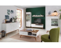 Komoda Heda KOM3S - biela / smrekovec sibiu zlatý / biely lesk