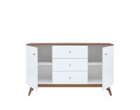 Komoda Heda KOM2D3S - biela / smrekovec sibiu zlatý / biely lesk