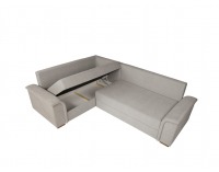 Rohová sedačka s rozkladom a úložným priestorom Kerman L - béžová / drevo (TX061)